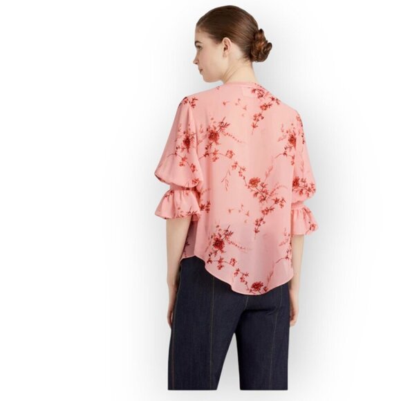 XS Cinq a Sept Jennings Pink Floral Fairycore Romantic Lightweight Pintuck Top - Picture 4 of 11